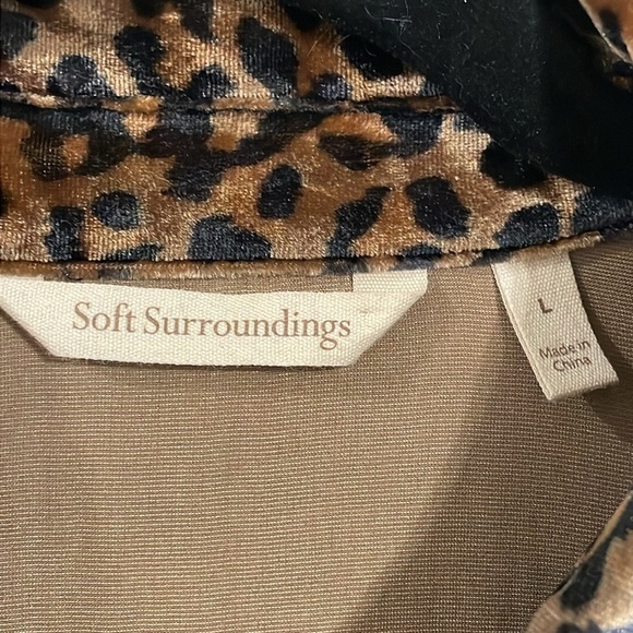 Soft Surroundings Brown Longline Cheetah Print Velvet Silk Button Down Top - Picture 9 of 14